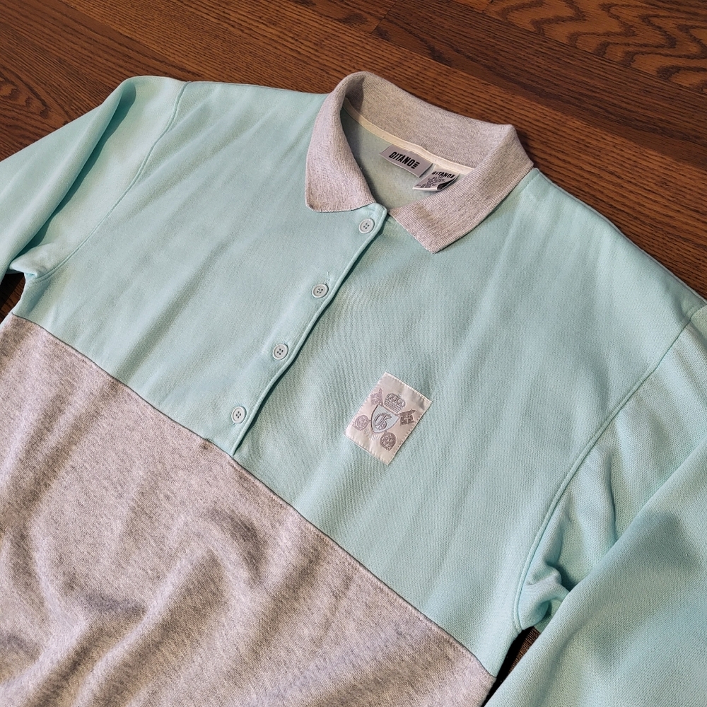 AWESOME 1980's GITANO Pullover Sweater Light Blue & Gray Size XL - Picture 10 of 10